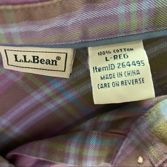 LL Bean vintage plaid button front shirt womens size large purple plaid Button - Picture 2 of 9